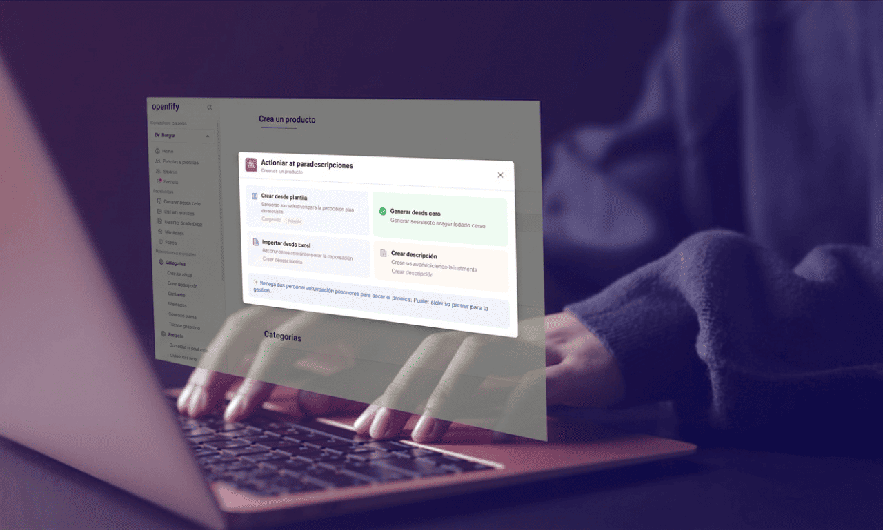 Captura del asistente de IA de Tiendagram generando descripciones de productos.
